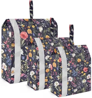 DOMIKING Flowers Red Florals Blue Packing Cubes for Travel Luggage Organizer Hanging Packing Bag for Suitcase Clothes Set of 3