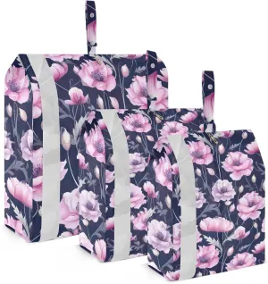 DOMIKING Poppies Purple Floral Flowers Packing Cubes for Travel Luggage Organizer Hanging Packing Bag for Clothes Suitcase Set of 3