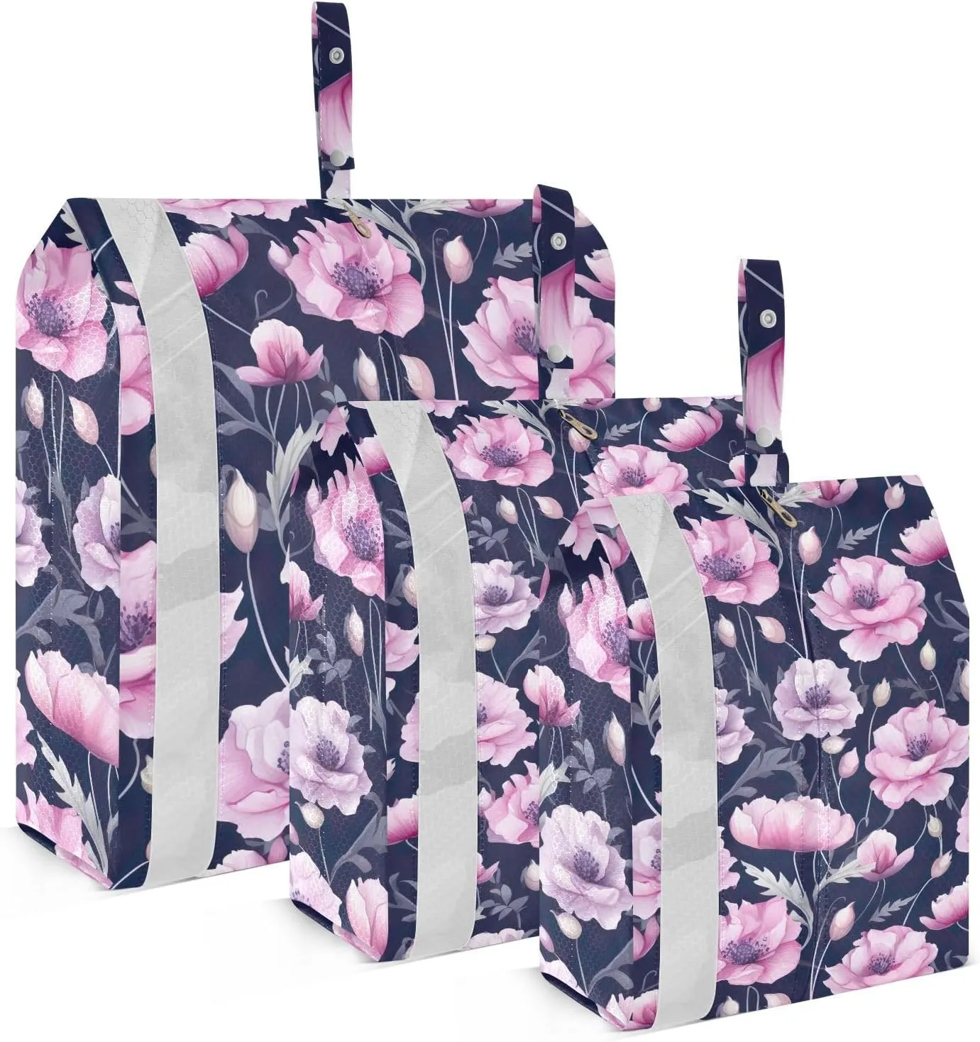 DOMIKING Poppies Purple Floral Flowers Packing Cubes for Travel Luggage Organizer Hanging Packing Bag for Clothes Suitcase Set of 3