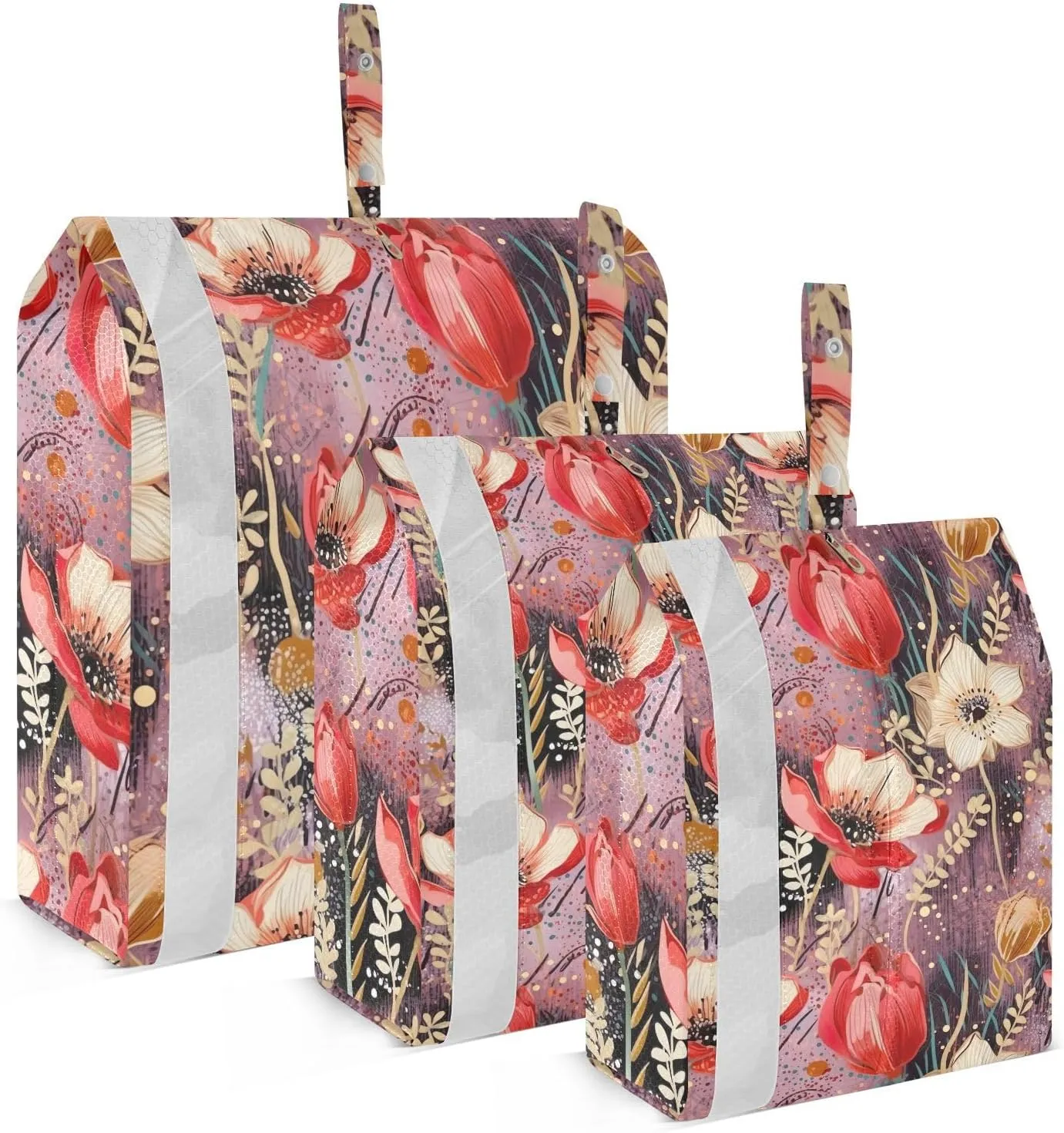 DOMIKING Red Flowers Floral Packing Cubes for Travel Luggage Organizer Hanging Packing Bag for Carry On Suitcase Clothes Set of 3
