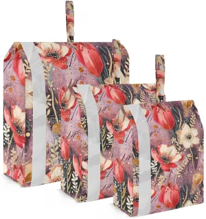 DOMIKING Red Flowers Floral Packing Cubes for Travel Luggage Organizer Hanging Packing Bag for Carry On Suitcase Clothes Set of 3