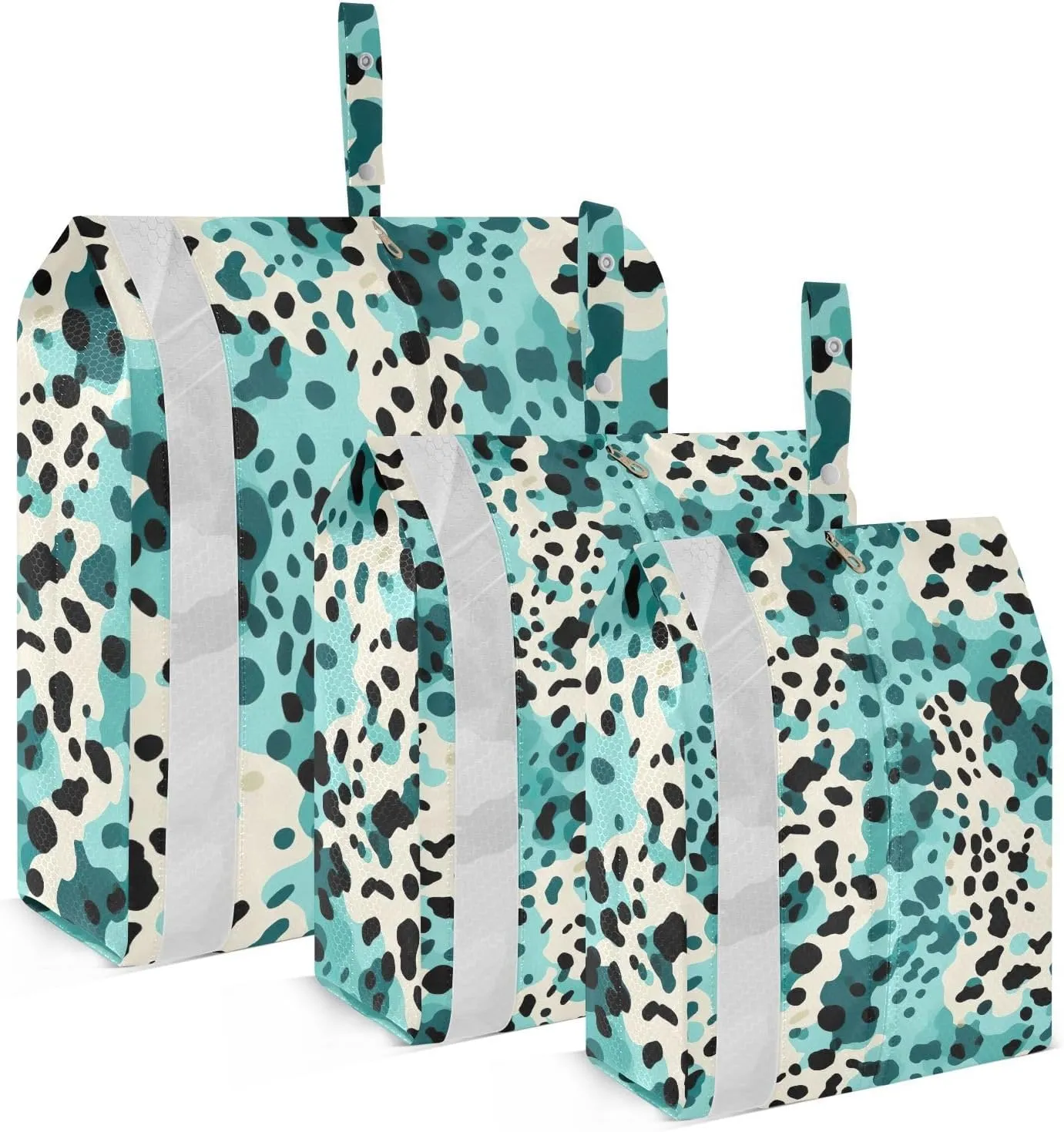 DOMIKING Teal Leopard Fashion Packing Cubes for Travel Luggage Organizer Hanging Packing Bag for Carry On Suitcases Clothes Set of 3