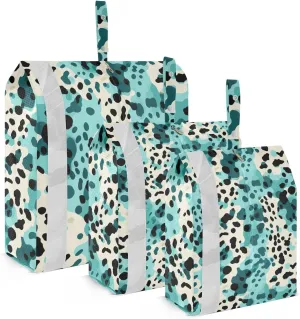 DOMIKING Teal Leopard Fashion Packing Cubes for Travel Luggage Organizer Hanging Packing Bag for Carry On Suitcases Clothes Set of 3