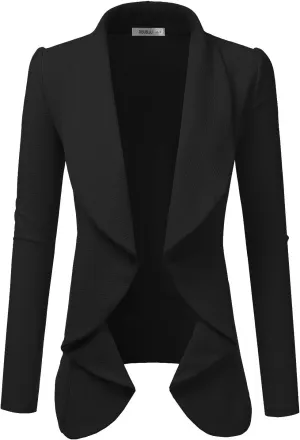 DOUBLJU Classic Draped Open Front Long Sleeve Business Casual Work Deconstructed Blazer Jackets for Womens with Plus Size
