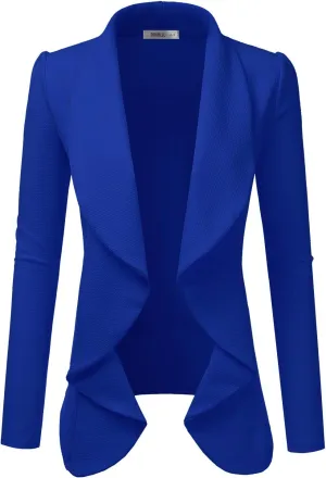 DOUBLJU Classic Draped Open Front Long Sleeve Business Casual Work Deconstructed Blazer Jackets for Womens with Plus Size