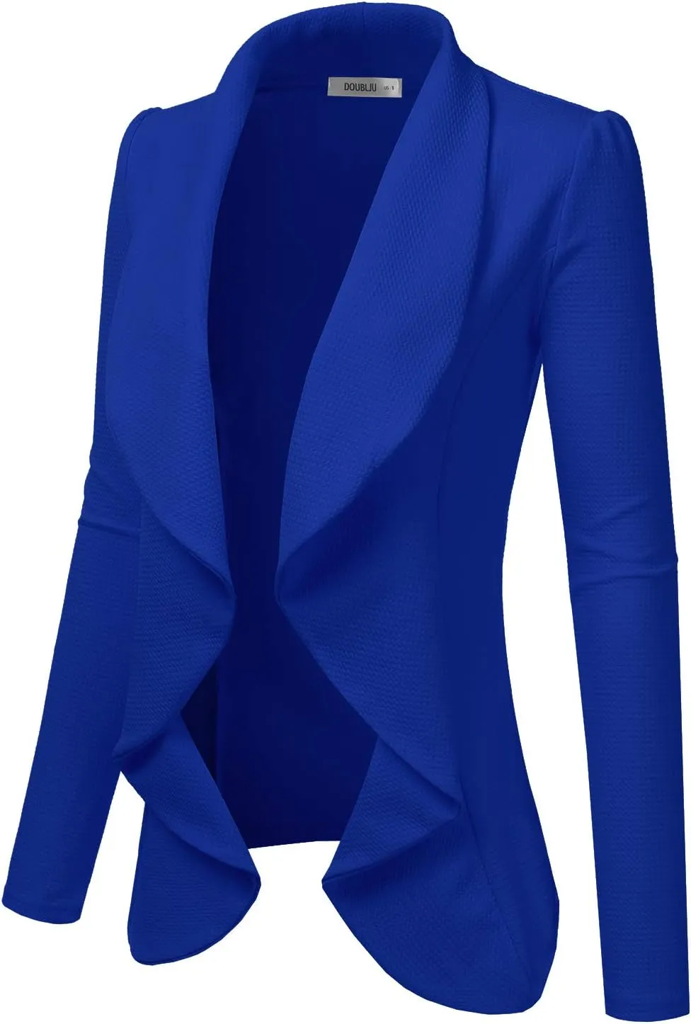 DOUBLJU Classic Draped Open Front Long Sleeve Business Casual Work Deconstructed Blazer Jackets for Womens with Plus Size
