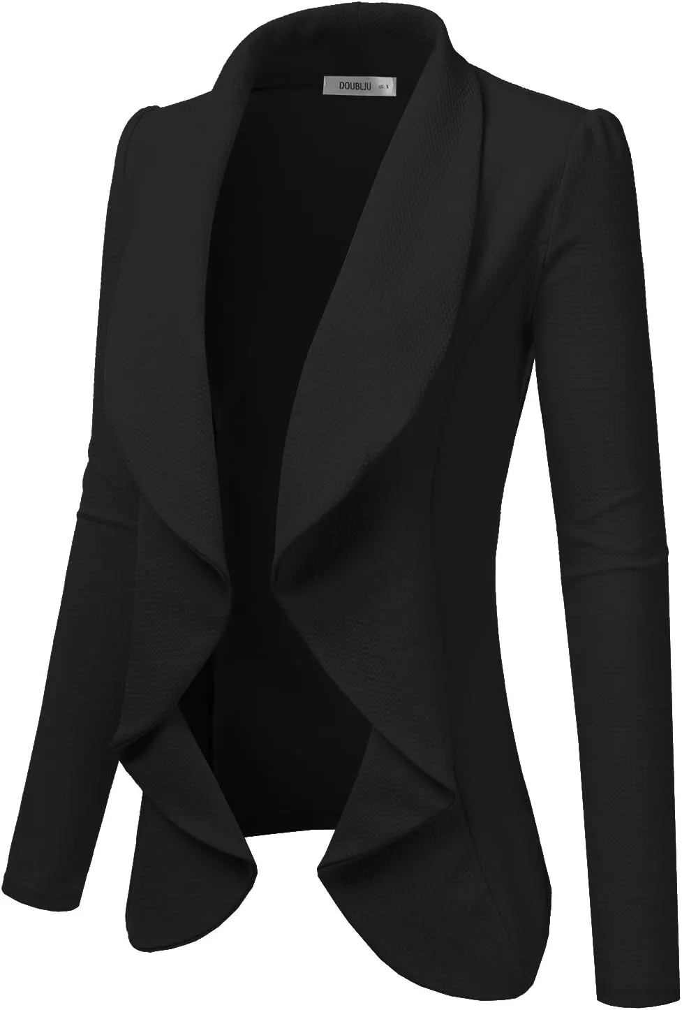 DOUBLJU Classic Draped Open Front Long Sleeve Business Casual Work Deconstructed Blazer Jackets for Womens with Plus Size