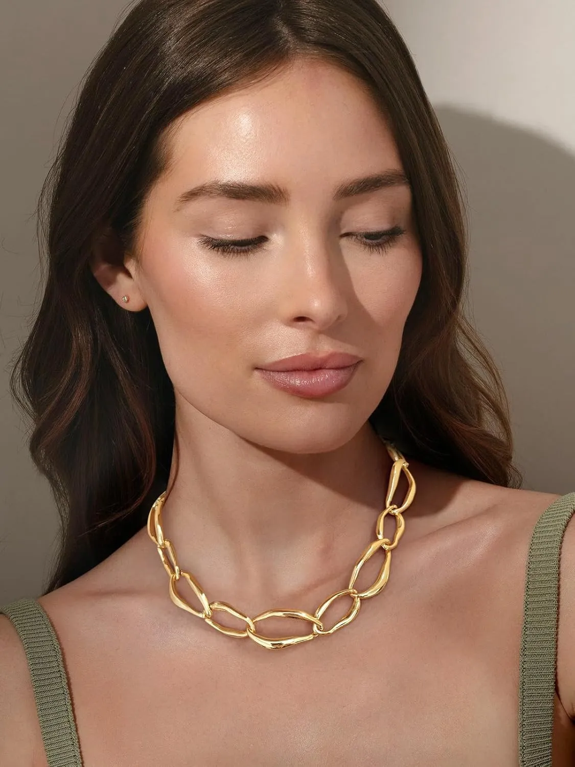 ENSKEEN Gold Necklaces for Women Trendy Chunky Thick Link Chain Choker Necklace Adjustable Gold Statement Necklaces