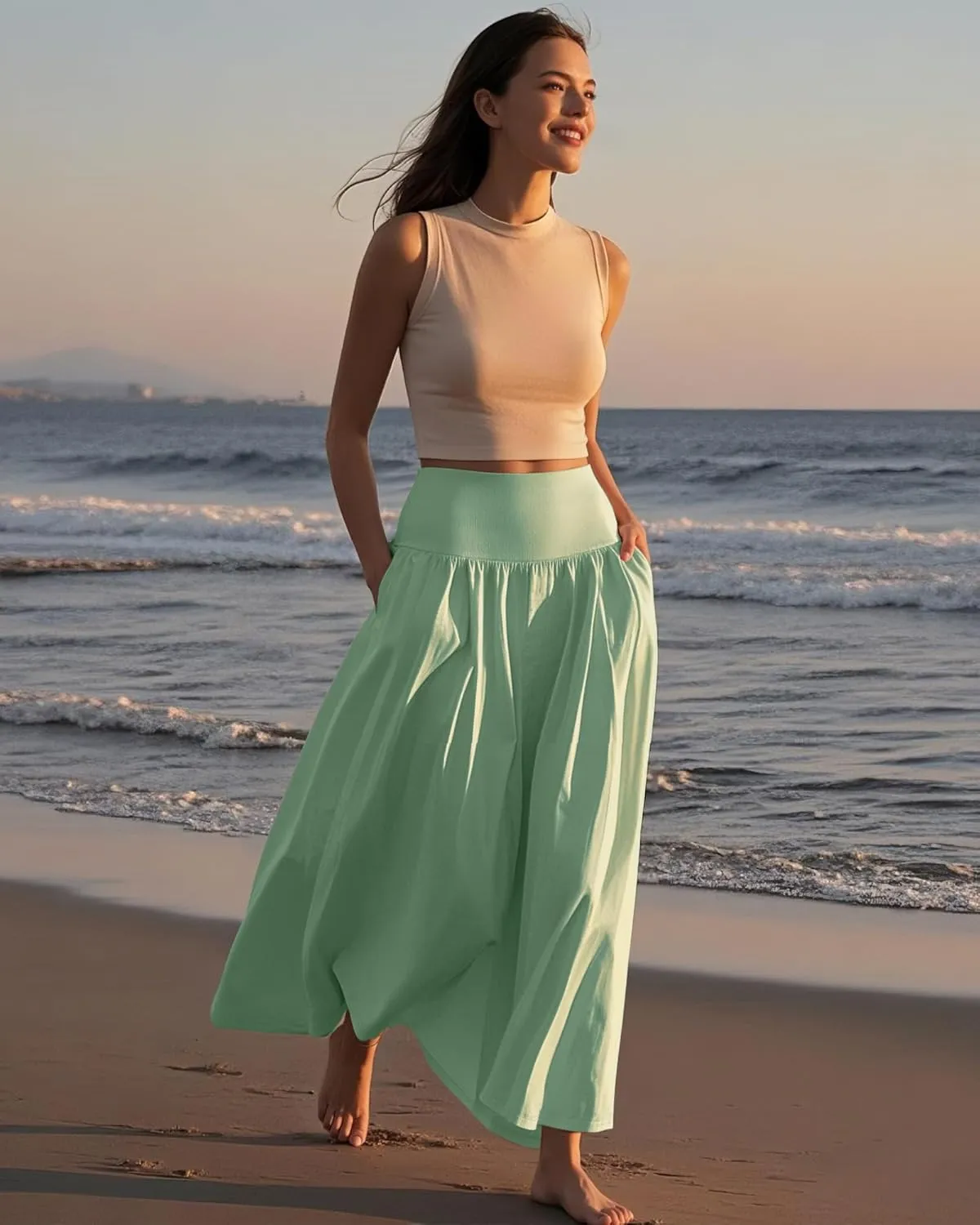 Ficerd 3 Pack Maxi Long Skirts for Women, Ankle Length High Waisted Pleated Flowy A Line Summer Casual Skirts with Pockets