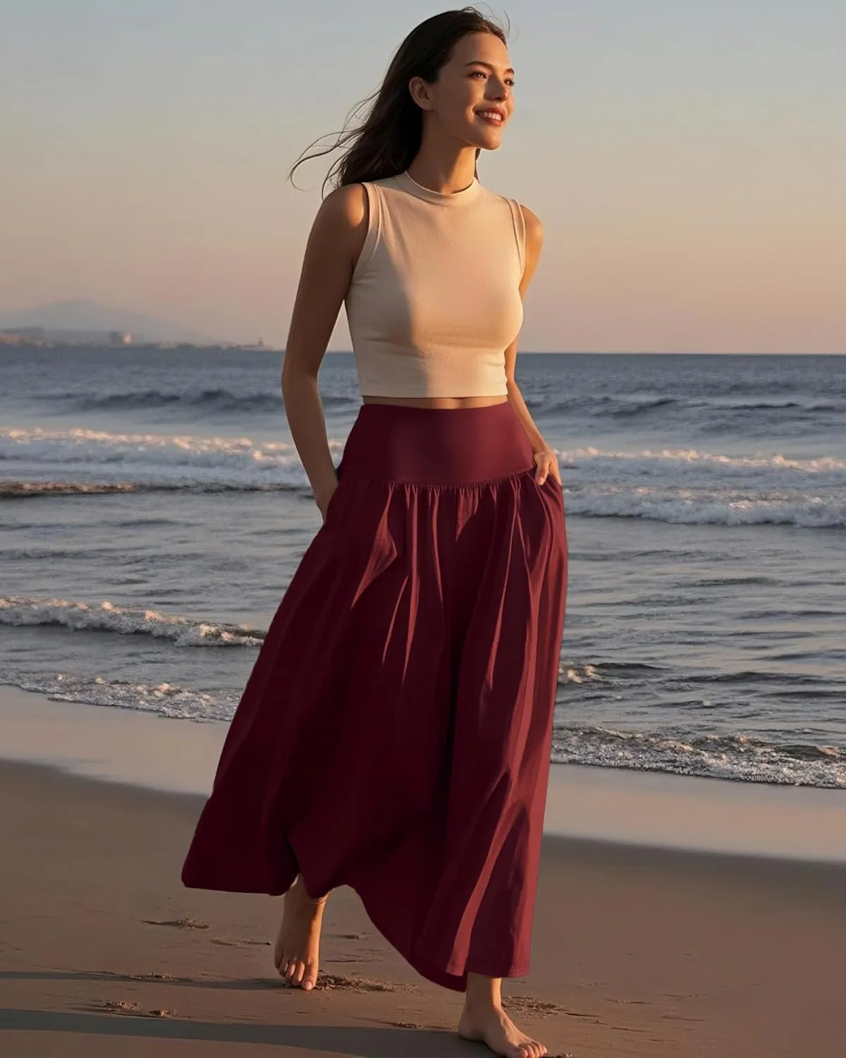 Ficerd 3 Pack Maxi Long Skirts for Women, Ankle Length High Waisted Pleated Flowy A Line Summer Casual Skirts with Pockets