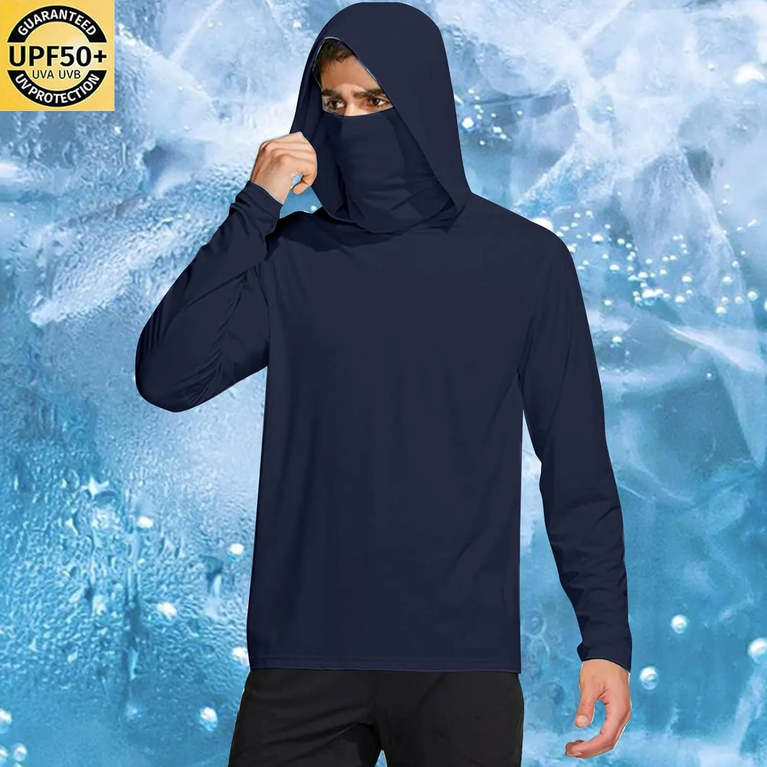 Fishing Hoodies for Men with Face Mask Sun Protection Hiking Hoodie Shirt Upf 50  Long Sleeve T-Shirts Lightweight M-3XL