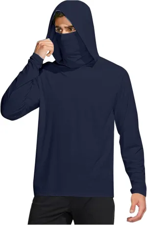 Fishing Hoodies for Men with Face Mask Sun Protection Hiking Hoodie Shirt Upf 50  Long Sleeve T-Shirts Lightweight M-3XL