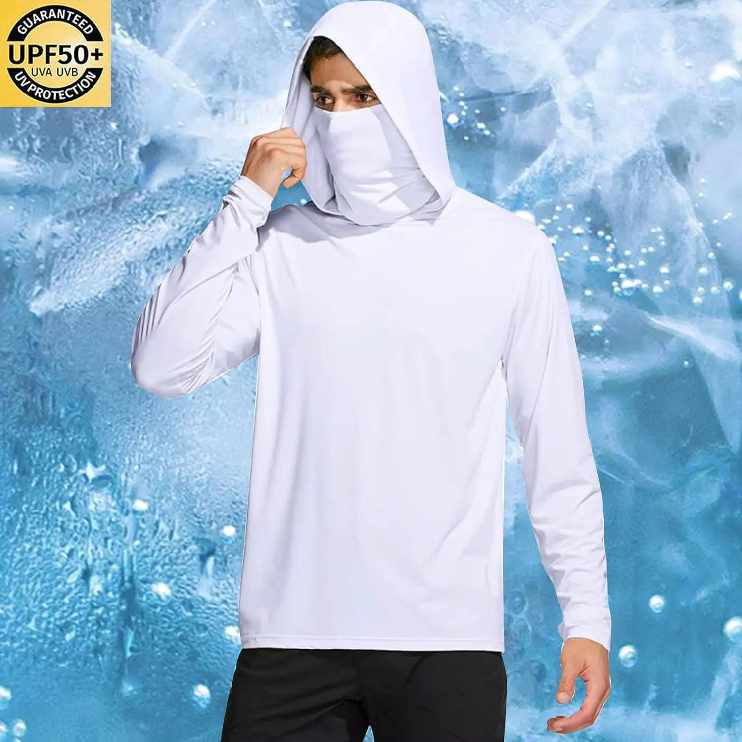 Fishing Hoodies for Men with Face Mask Sun Protection Hiking Hoodie Shirt Upf 50  Long Sleeve T-Shirts Lightweight M-3XL