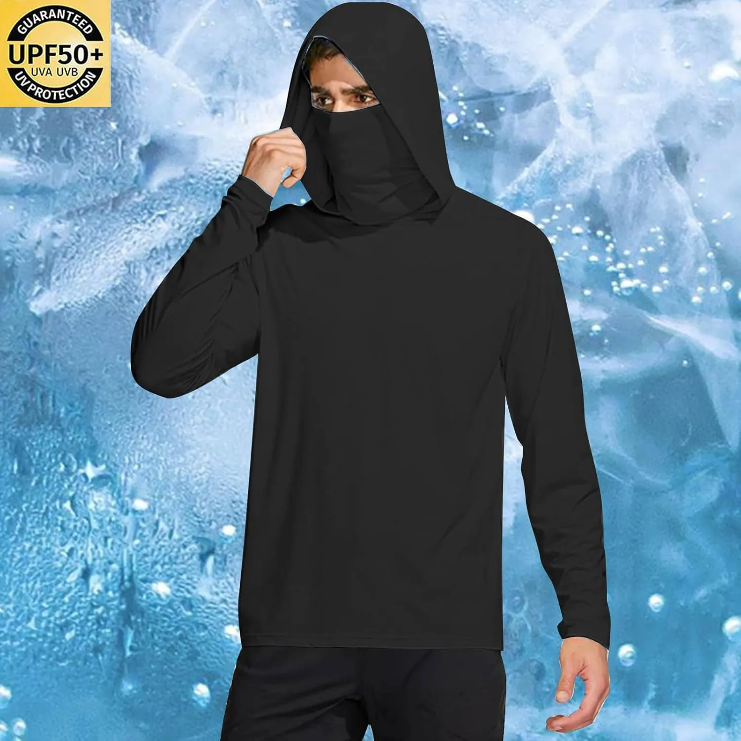 Fishing Hoodies for Men with Face Mask Sun Protection Hiking Hoodie Shirt Upf 50  Long Sleeve T-Shirts Lightweight M-3XL