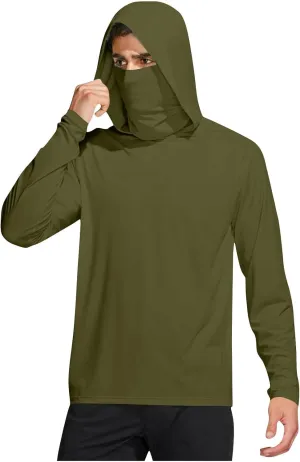 Fishing Hoodies for Men with Face Mask Sun Protection Hiking Hoodie Shirt Upf 50  Long Sleeve T-Shirts Lightweight M-3XL