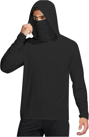 Fishing Hoodies for Men with Face Mask Sun Protection Hiking Hoodie Shirt Upf 50  Long Sleeve T-Shirts Lightweight M-3XL