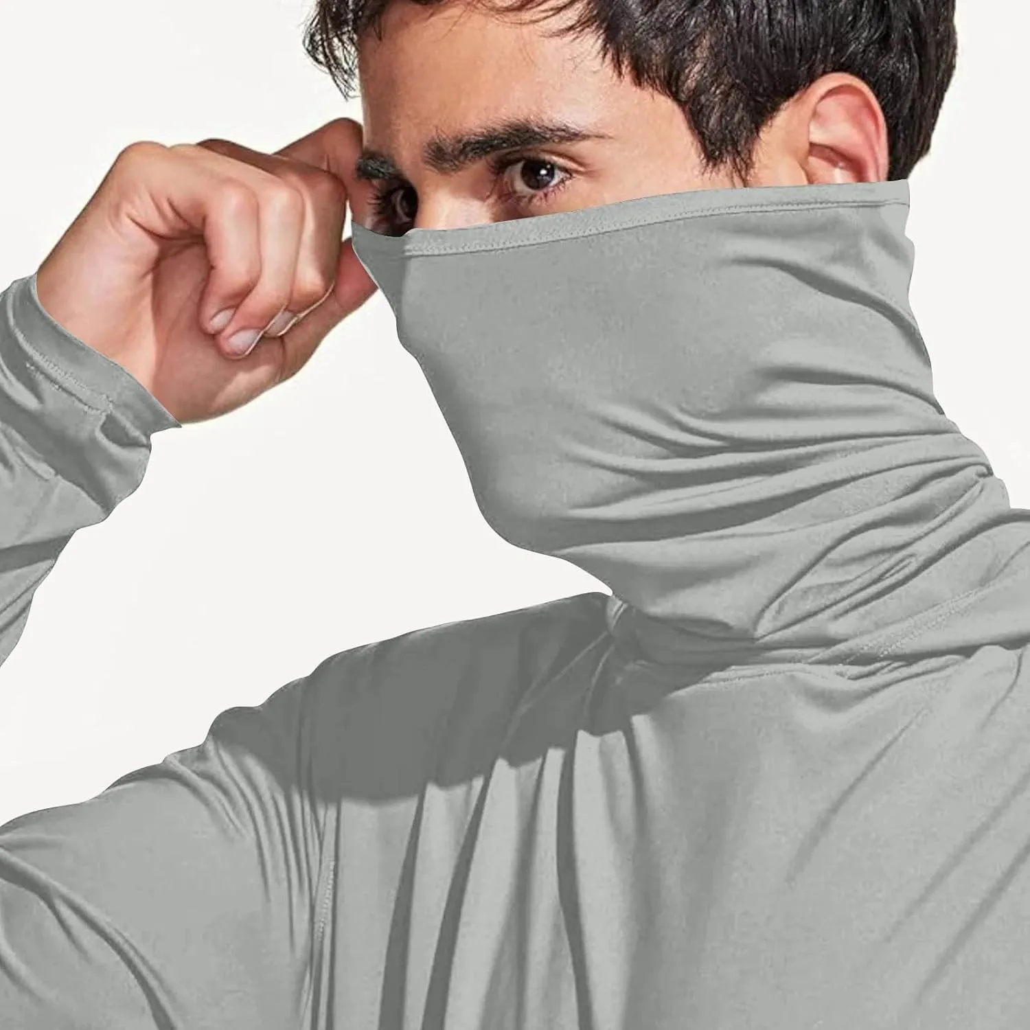 Fishing Hoodies for Men with Face Mask Sun Protection Hiking Hoodie Shirt Upf 50  Long Sleeve T-Shirts Lightweight M-3XL