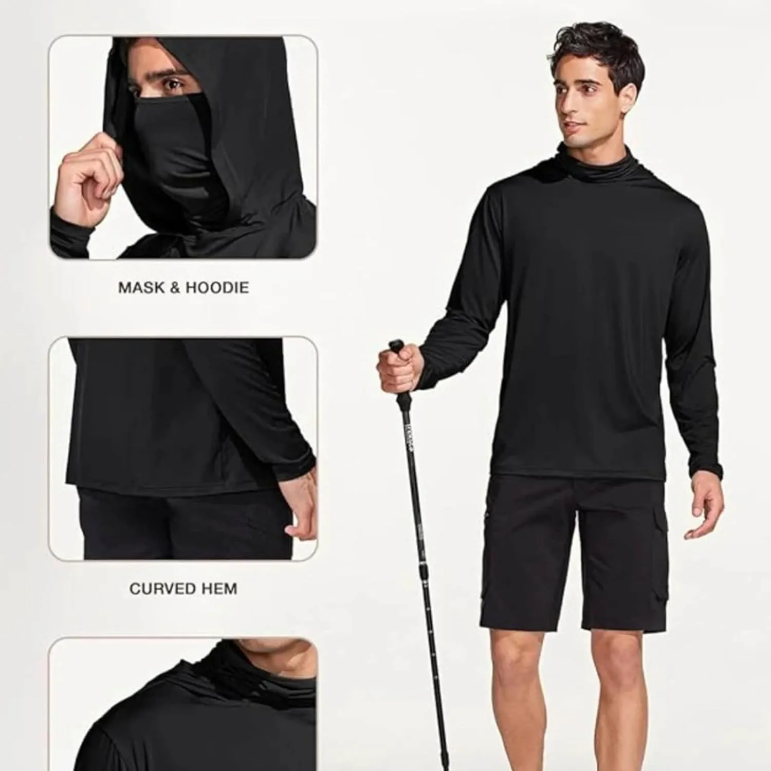 Fishing Hoodies for Men with Face Mask Sun Protection Hiking Hoodie Shirt Upf 50  Long Sleeve T-Shirts Lightweight M-3XL
