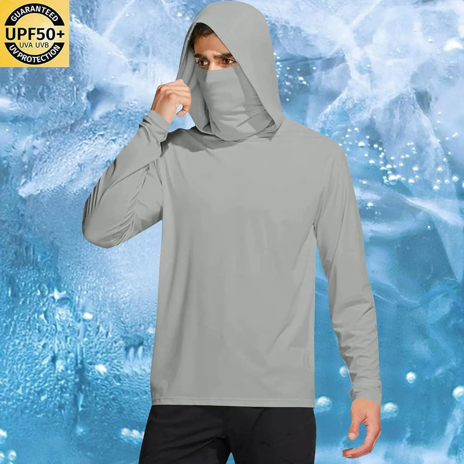 Fishing Hoodies for Men with Face Mask Sun Protection Hiking Hoodie Shirt Upf 50  Long Sleeve T-Shirts Lightweight M-3XL