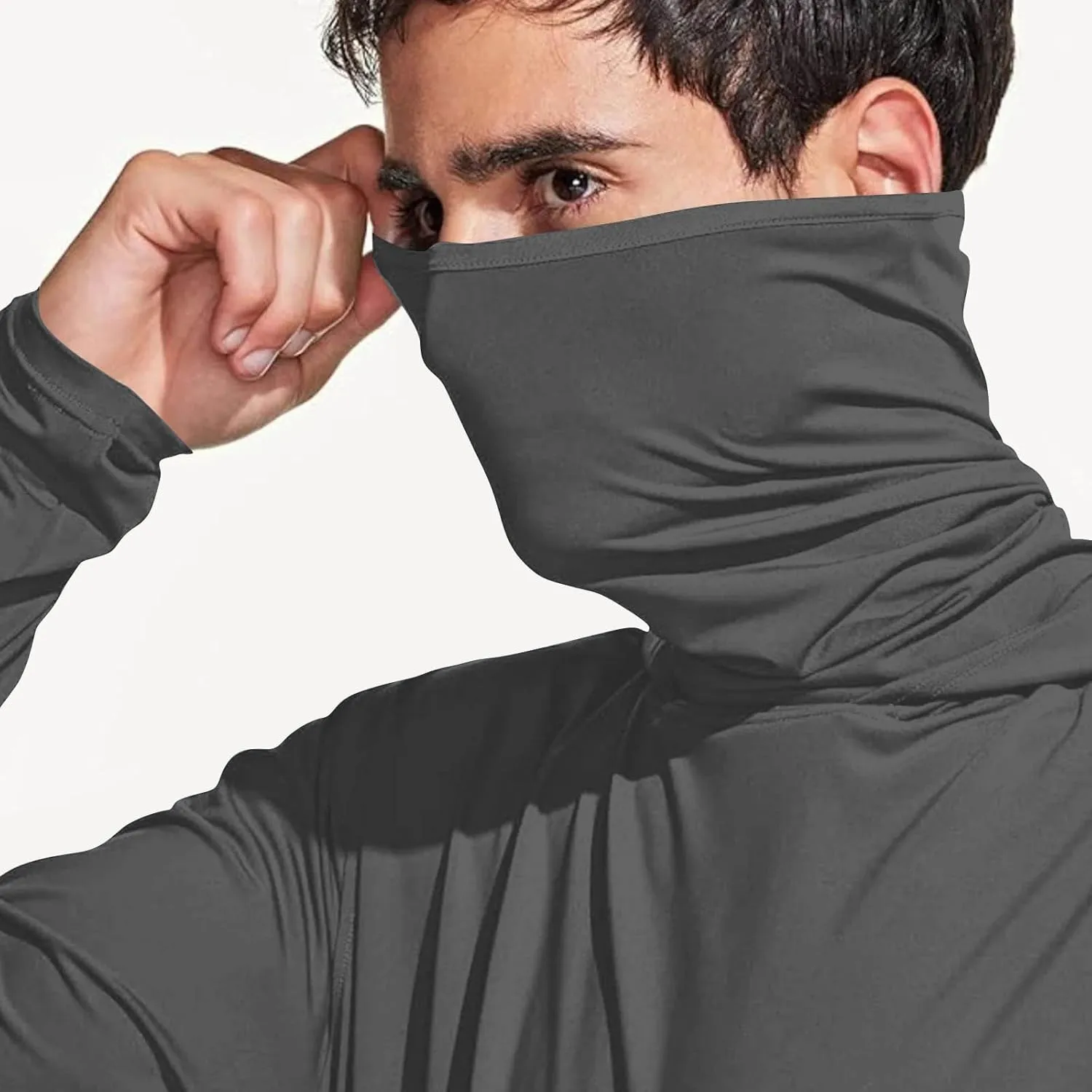Fishing Hoodies for Men with Face Mask Sun Protection Hiking Hoodie Shirt Upf 50  Long Sleeve T-Shirts Lightweight M-3XL