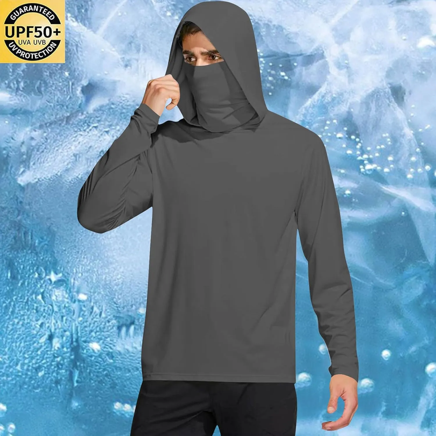 Fishing Hoodies for Men with Face Mask Sun Protection Hiking Hoodie Shirt Upf 50  Long Sleeve T-Shirts Lightweight M-3XL