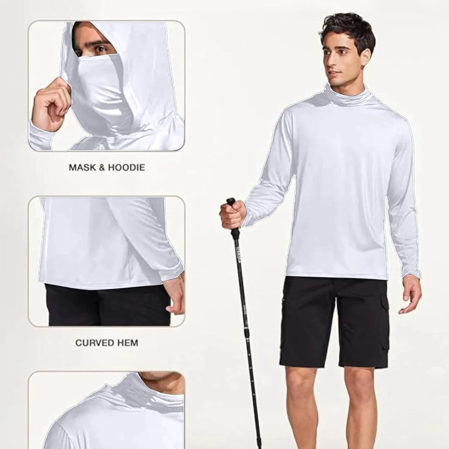 Fishing Hoodies for Men with Face Mask Sun Protection Hiking Hoodie Shirt Upf 50  Long Sleeve T-Shirts Lightweight M-3XL