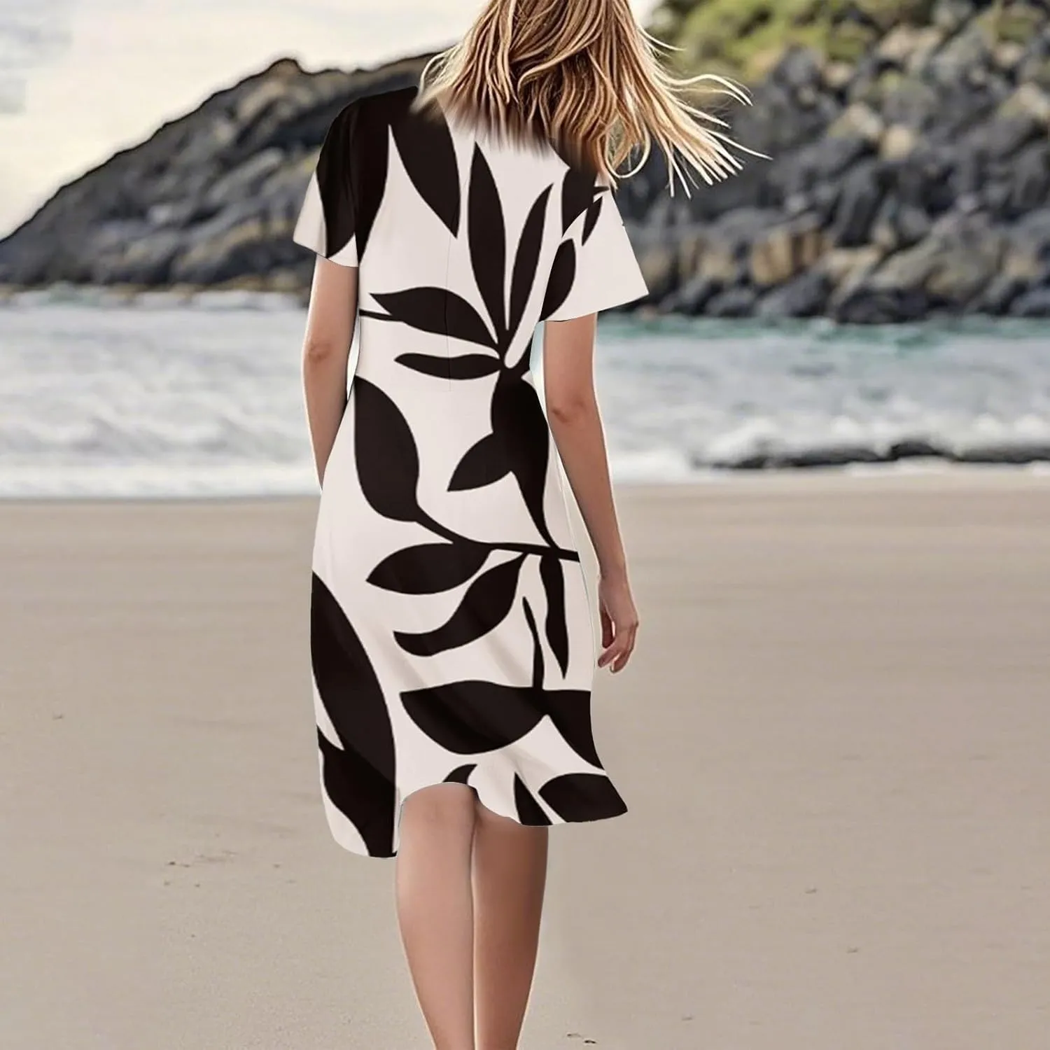 Floral Dress for Women Short Sleeve Knee Length Summer Short Sleeve Summer 2025 V Neck Modest Sundress Dress