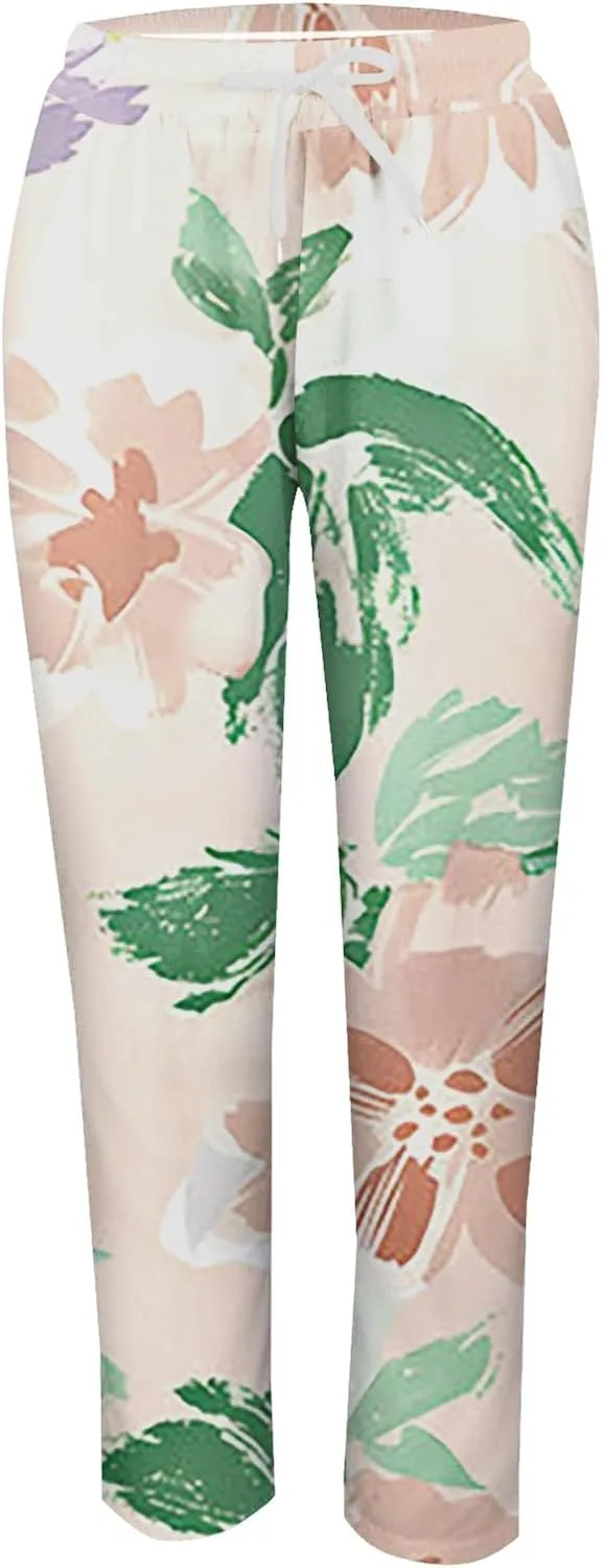 Flowy Linen Pants Summer Wide Leg Pants Drawstring Elastic Waist Pants High Waisted Pants Casual Beach Trousers Boho