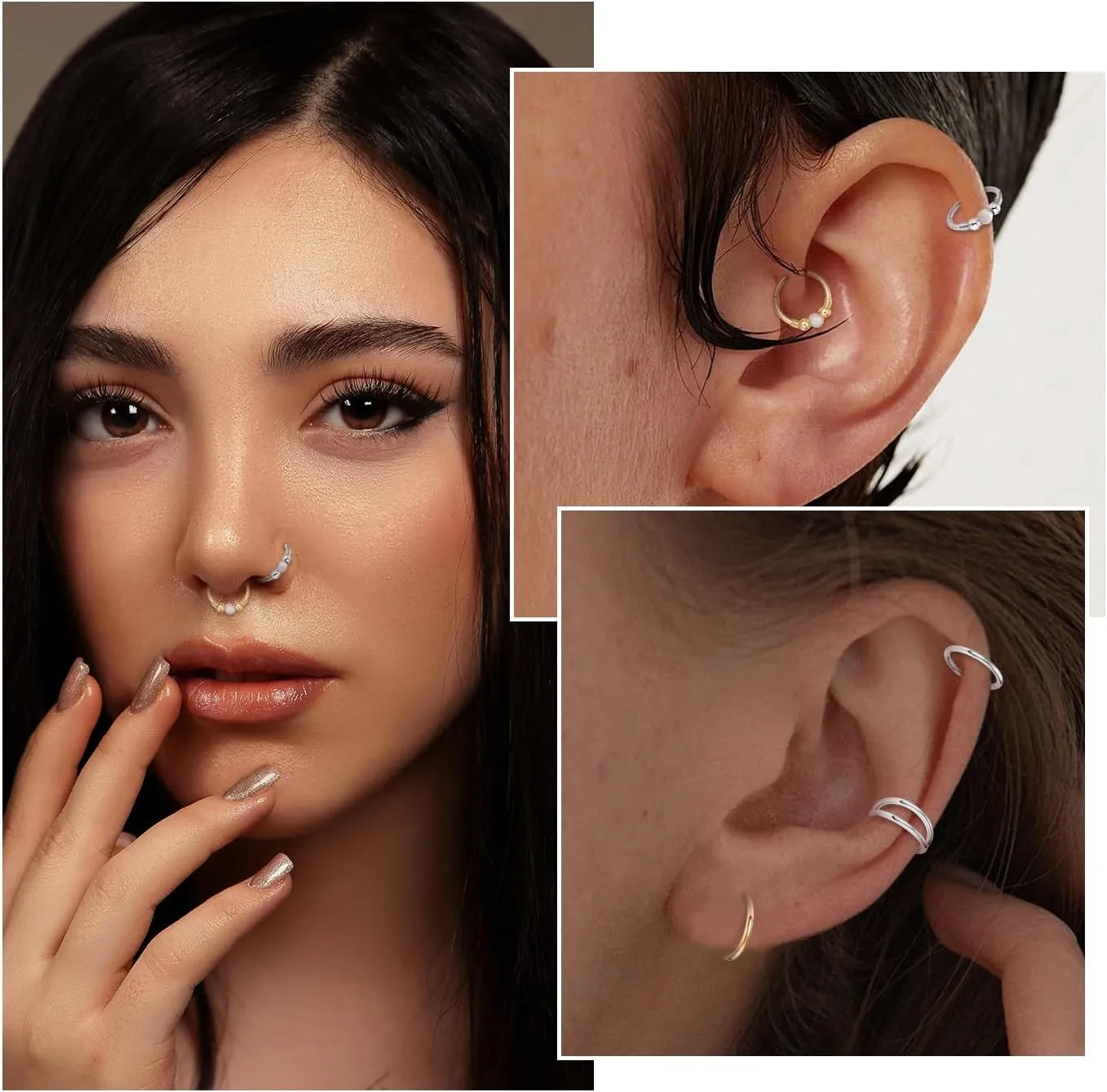 GAGABODY Conch Piercing Jewelry 20g 18g Septum Jewelry Conch Jewelry Daith Earrings Surgical Steel Clicker Hoop Opal Lip Rings with CZ Helix Rook Cartilage Piercing Jewelry