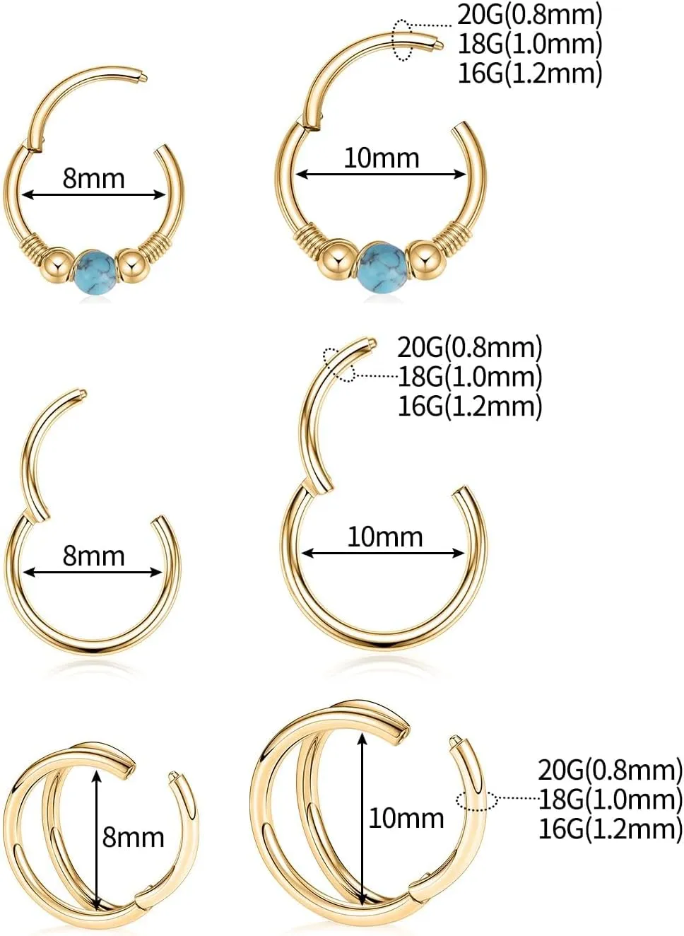 GAGABODY Conch Piercing Jewelry 20g 18g Septum Jewelry Conch Jewelry Daith Earrings Surgical Steel Clicker Hoop Opal Lip Rings with CZ Helix Rook Cartilage Piercing Jewelry