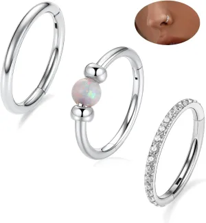 GAGABODY Conch Piercing Jewelry 20g 18g Septum Jewelry Conch Jewelry Daith Earrings Surgical Steel Clicker Hoop Opal Lip Rings with CZ Helix Rook Cartilage Piercing Jewelry