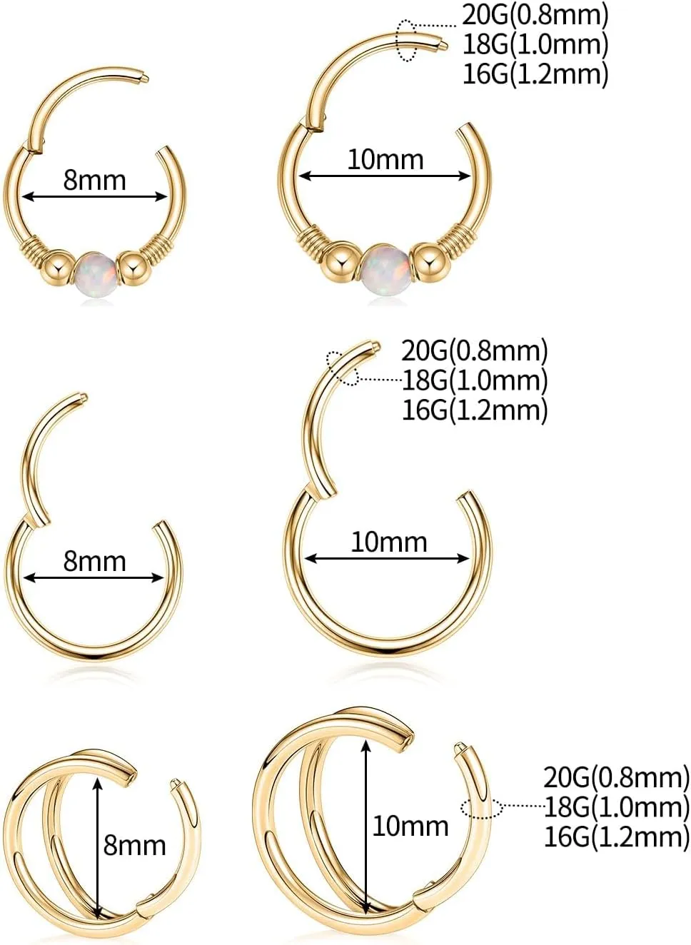 GAGABODY Conch Piercing Jewelry 20g 18g Septum Jewelry Conch Jewelry Daith Earrings Surgical Steel Clicker Hoop Opal Lip Rings with CZ Helix Rook Cartilage Piercing Jewelry