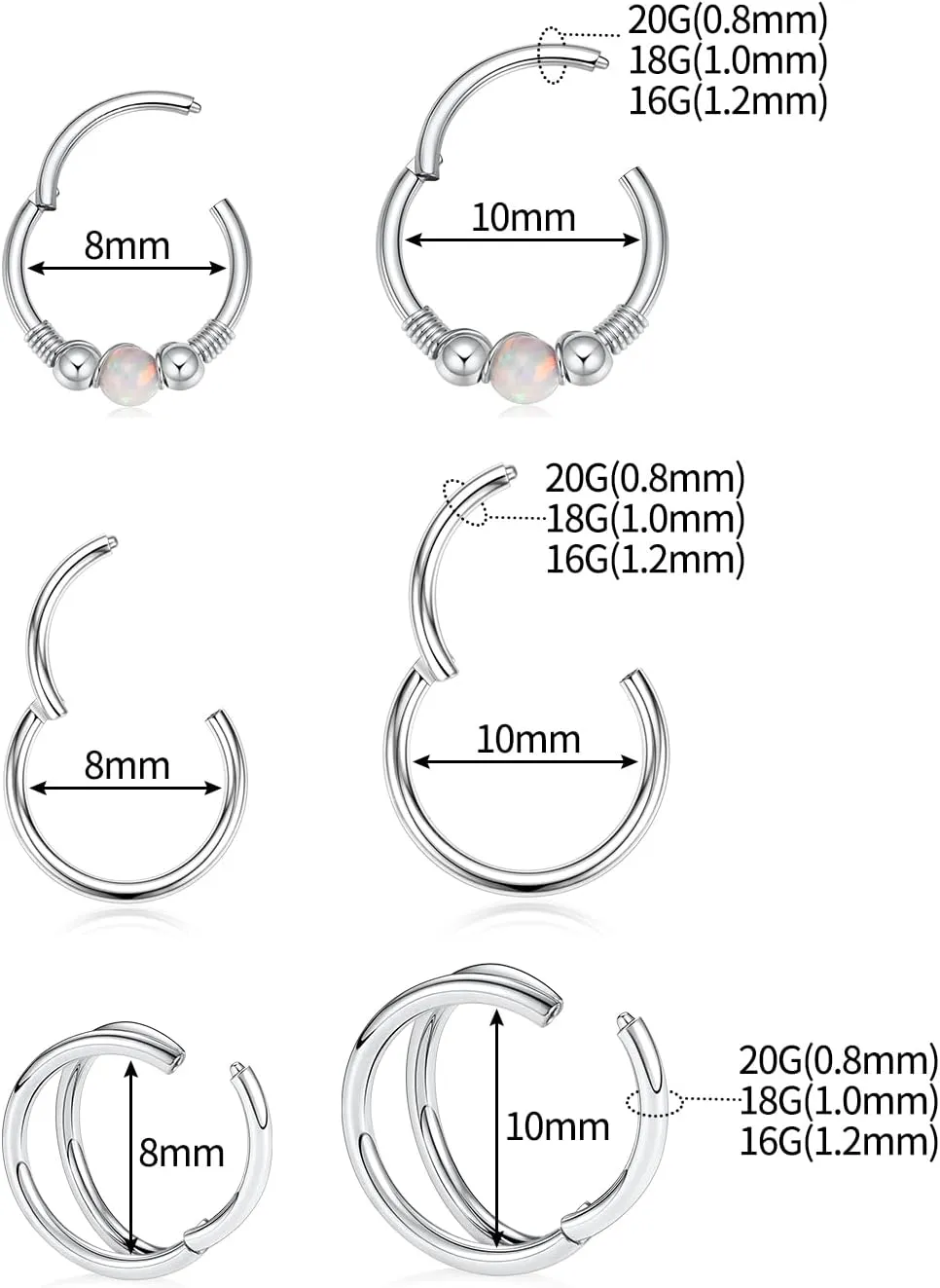 GAGABODY Conch Piercing Jewelry 20g 18g Septum Jewelry Conch Jewelry Daith Earrings Surgical Steel Clicker Hoop Opal Lip Rings with CZ Helix Rook Cartilage Piercing Jewelry
