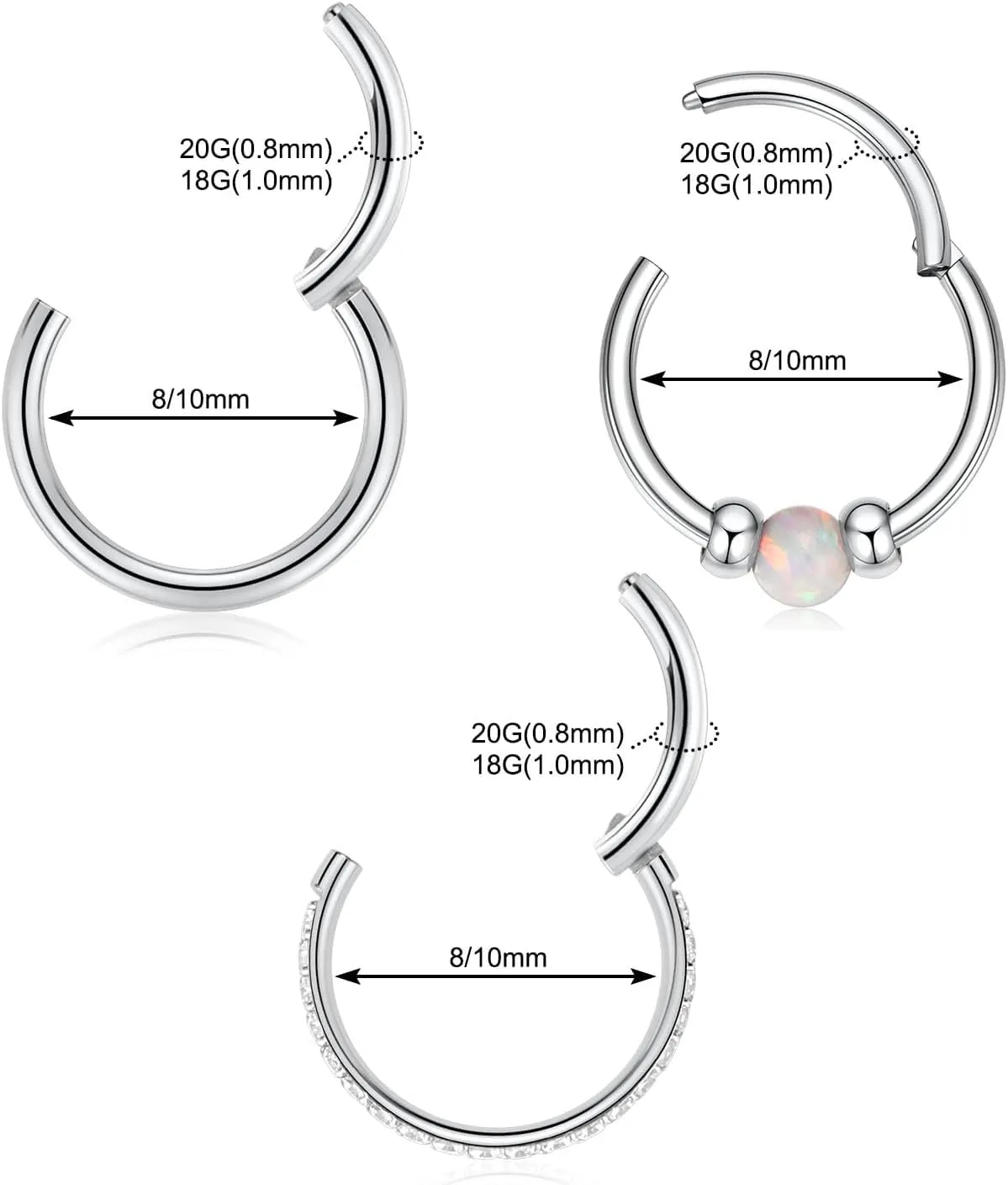 GAGABODY Conch Piercing Jewelry 20g 18g Septum Jewelry Conch Jewelry Daith Earrings Surgical Steel Clicker Hoop Opal Lip Rings with CZ Helix Rook Cartilage Piercing Jewelry
