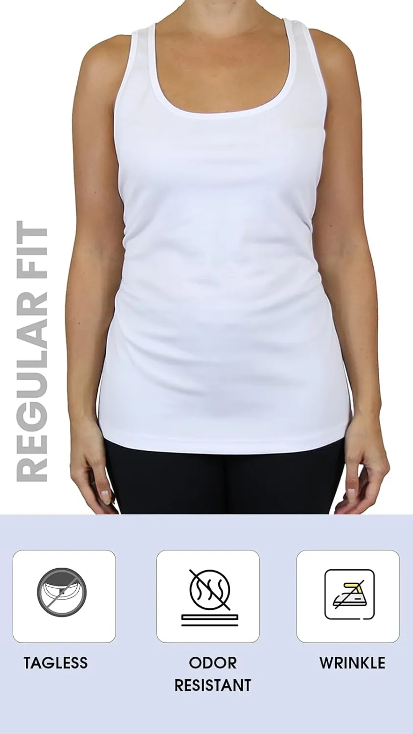 Galaxy by Harvic Womens Moisture Wicking Racerback Tagless Polyester Tanks Tops