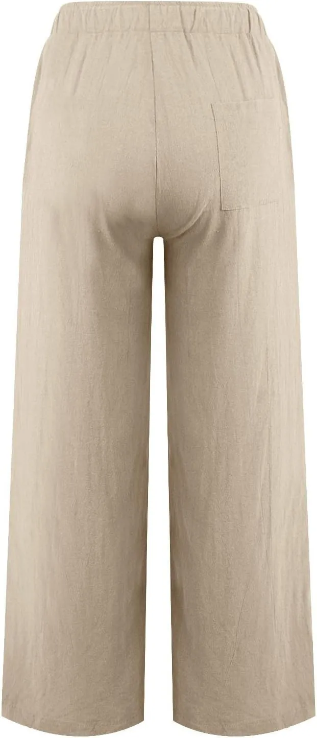 Geleglaer Linen Pants for Women Summer Lightweight Drawstring High Waisted Pants Casual Loose Wide Leg Trousers with Pockets