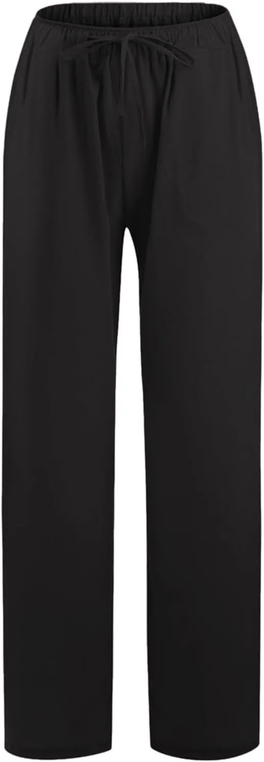 Geleglaer Linen Pants for Women Summer Lightweight Drawstring High Waisted Pants Casual Loose Wide Leg Trousers with Pockets