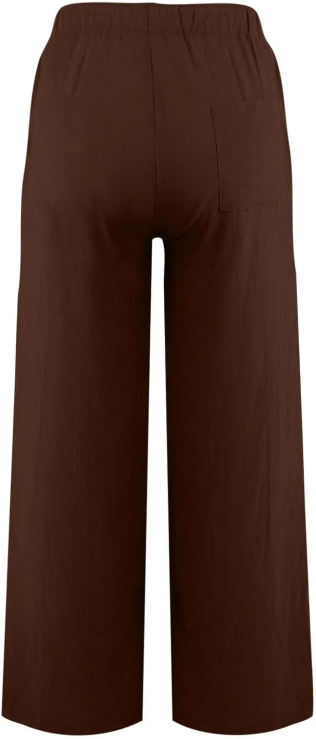 Geleglaer Linen Pants for Women Summer Lightweight Drawstring High Waisted Pants Casual Loose Wide Leg Trousers with Pockets