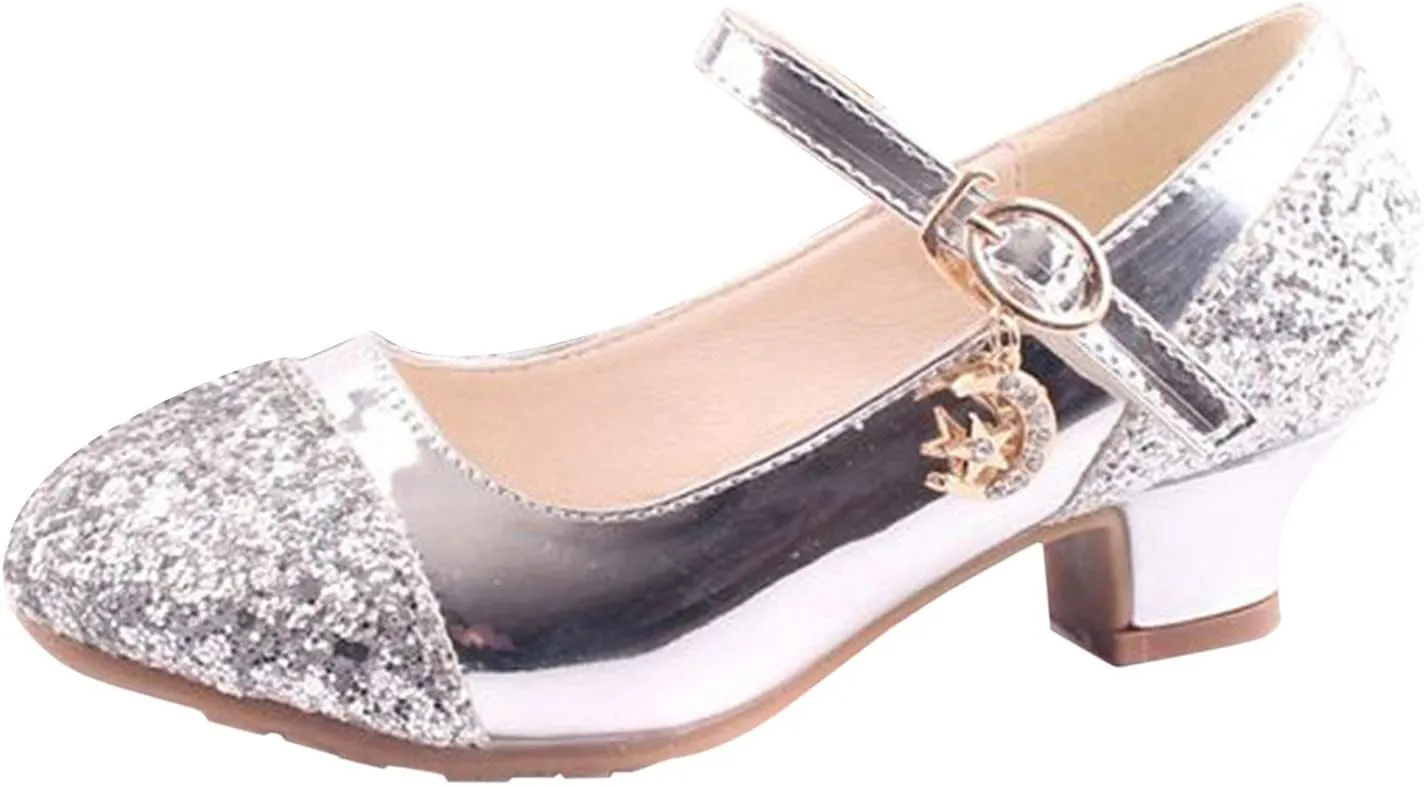 Girls Mary Jane Dress Shoes Rhinestones Sparkle Flower Girl Wedding Low Heels Toddler Girls Pump Dress Shoes for Girls