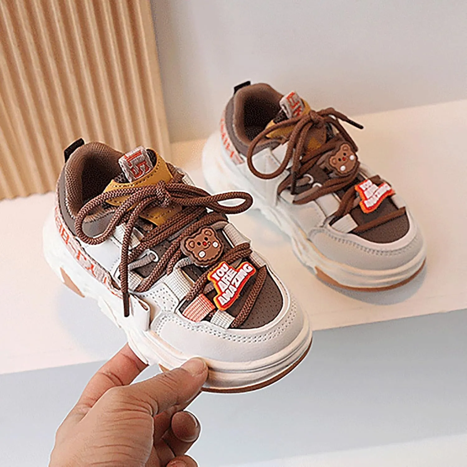 Girls Non Slip Sneakers Lace Breathable Fall Lightweight Running Sport Shoes Kids First Walking Fashion Thick Shoes