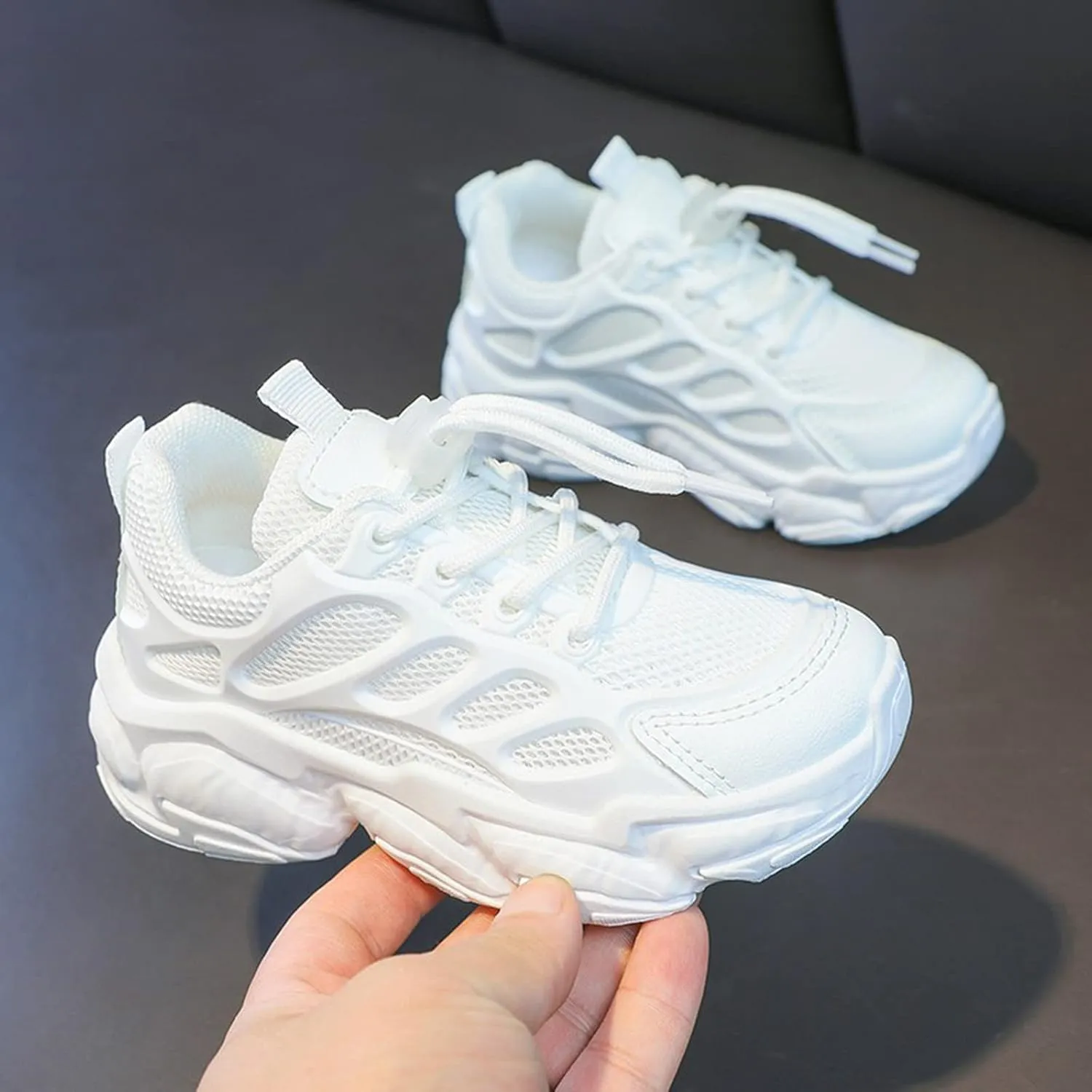 Girls Sneakers Lace up Running Athletic Shoes Lightweight Breathable Jelly Sole Kids Walking Shoes Casual Sports