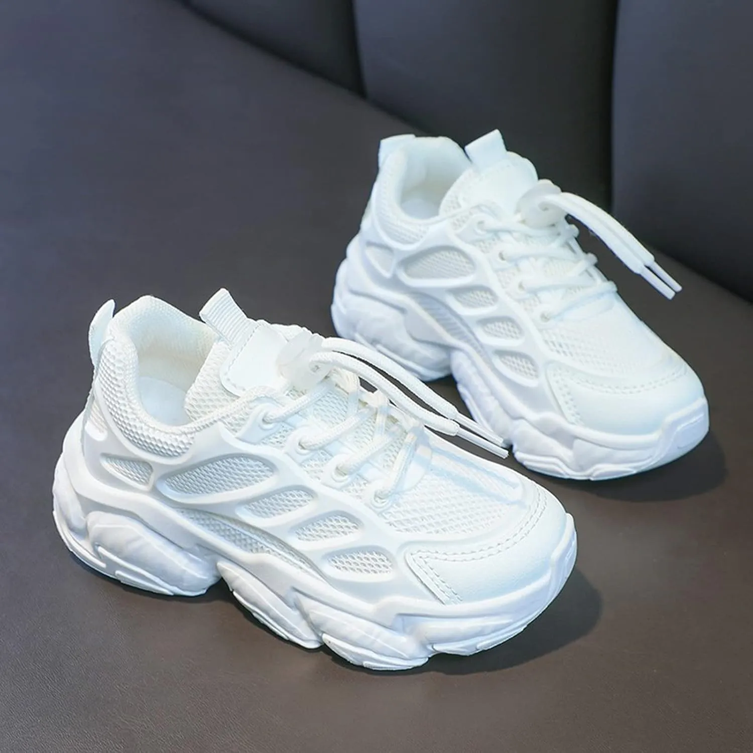 Girls Sneakers Lace up Running Athletic Shoes Lightweight Breathable Jelly Sole Kids Walking Shoes Casual Sports