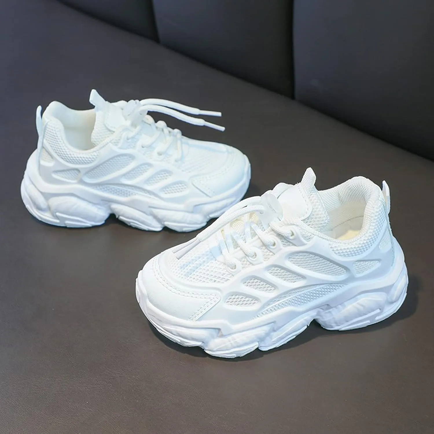 Girls Sneakers Lace up Running Athletic Shoes Lightweight Breathable Jelly Sole Kids Walking Shoes Casual Sports