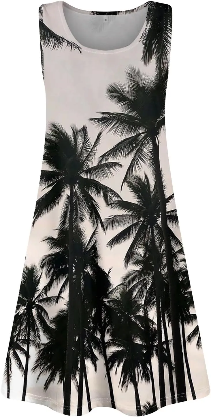 Going Out Dresses for Women Spring Tank Dress Flowy Sun Dresses Sleeveless Floral Print Dress Boho Summer Ruched Dress