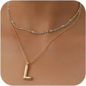 Gold Bubble Letter Necklace for Women | Individually Stackable Initial Necklaces | Dainty Gold Layered Necklace for Women | Jewelry Gift for Women