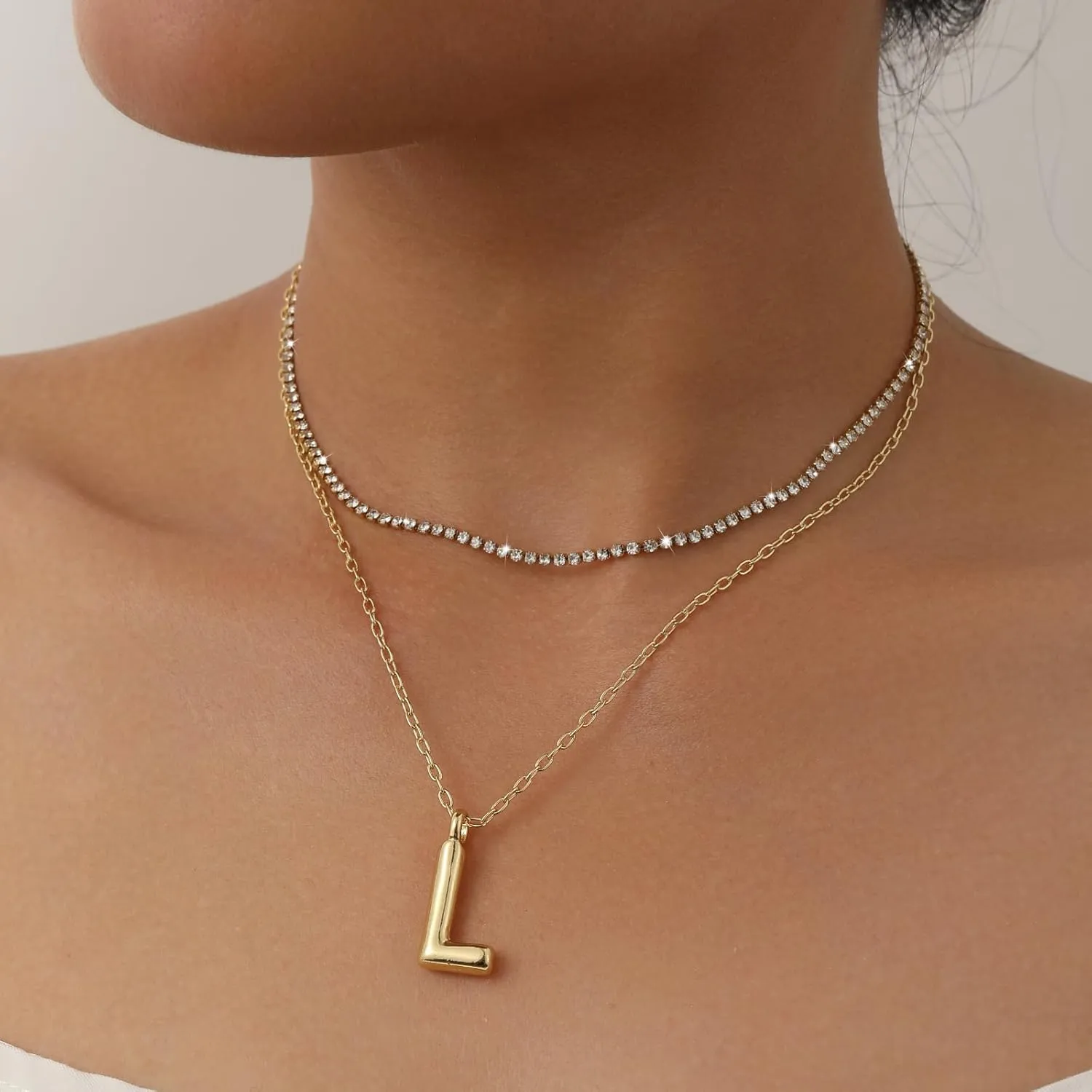 Gold Bubble Letter Necklace for Women | Individually Stackable Initial Necklaces | Dainty Gold Layered Necklace for Women | Jewelry Gift for Women