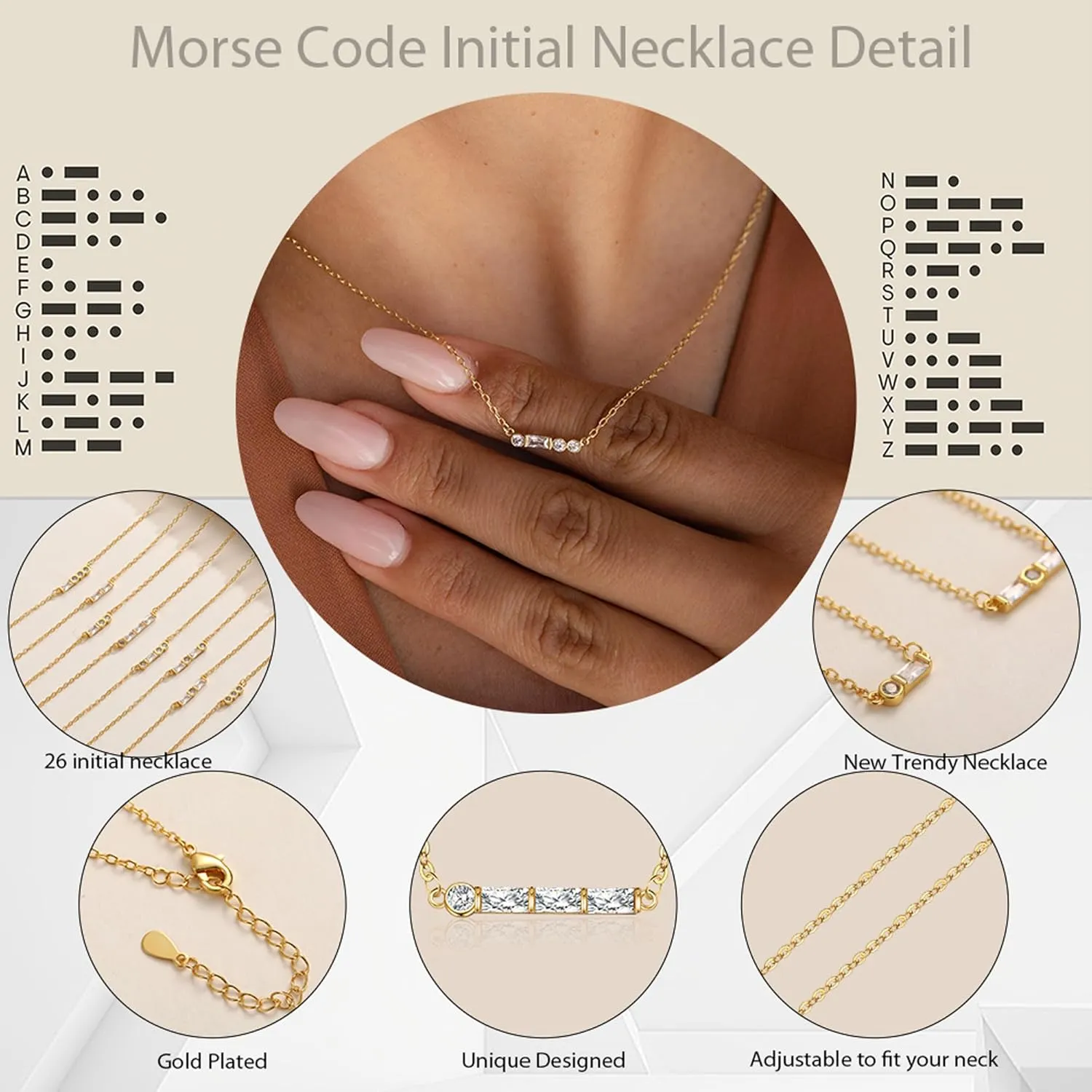 Gold Initial Necklace for Women, Dainty Gold Necklace with Morse Code Initial Necklaces for Women Trendy Letter Necklace with A-Z Crystal Choker Stocking Stuffers for Teen Birthday Christmas Jewelry
