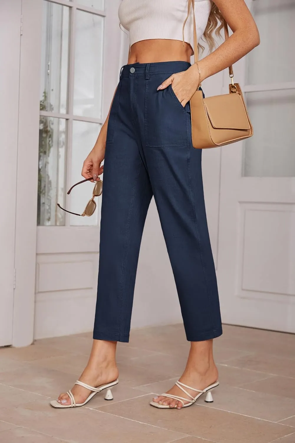 GRACE KARIN Women's Casual Work Pants High Waisted Business Dressy Pants Tapered Leg Trousers with Pockets