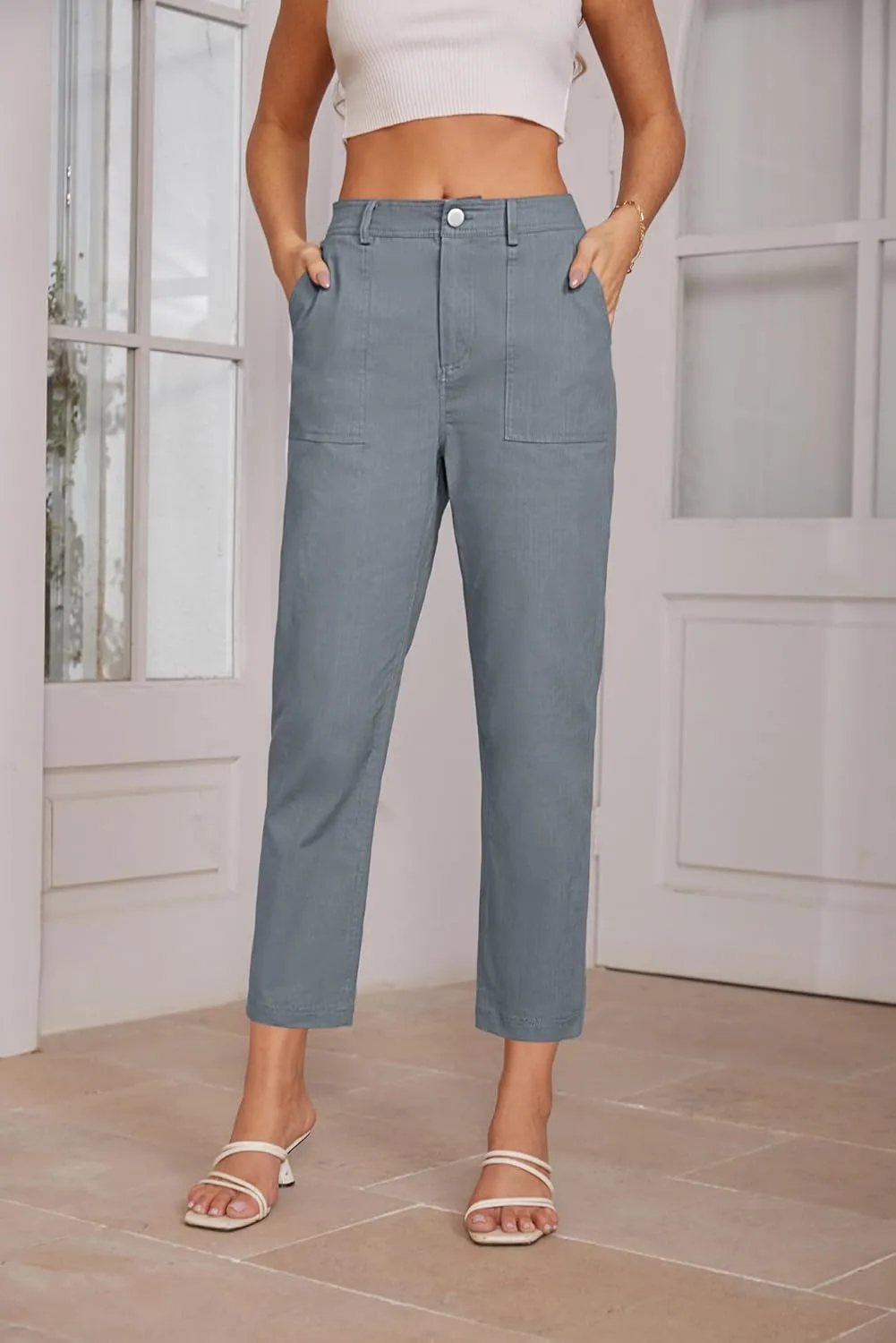 GRACE KARIN Women's Casual Work Pants High Waisted Business Dressy Pants Tapered Leg Trousers with Pockets