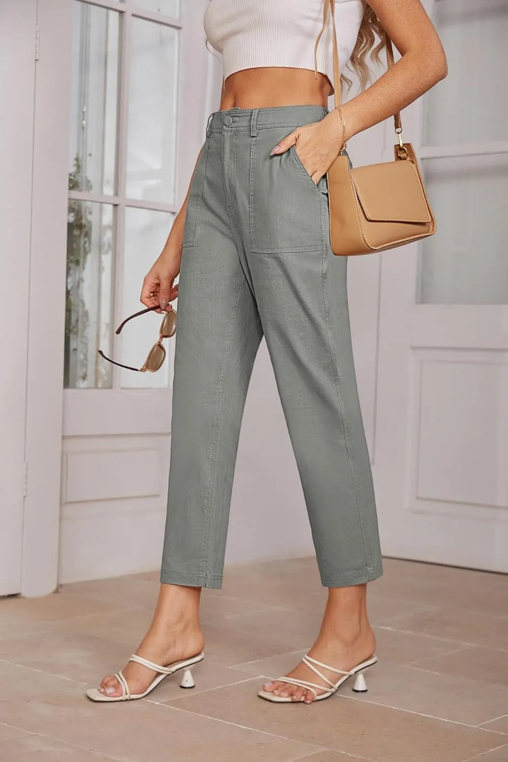 GRACE KARIN Women's Casual Work Pants High Waisted Business Dressy Pants Tapered Leg Trousers with Pockets